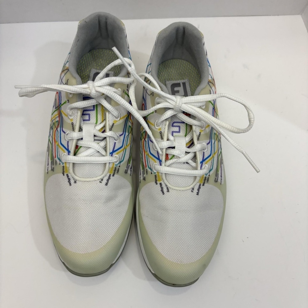 FootJoy SuperFlex Spikeless Golf Shoes Womens‎ 7.5M White Map Print 92913 Retro - Picture 5 of 13